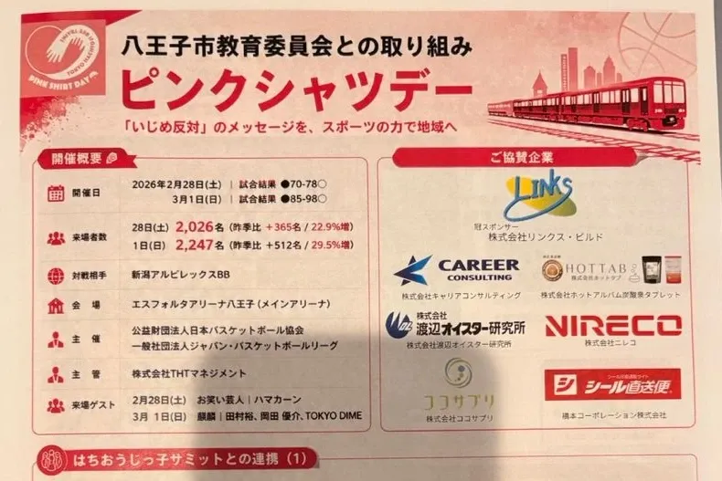 「いじめ反対」を会場全体で。東京八王子ビートレインズ、ピンクシャツデーを4シーズン連続で開催